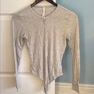 Babaton Heather Gray Button-Up Top